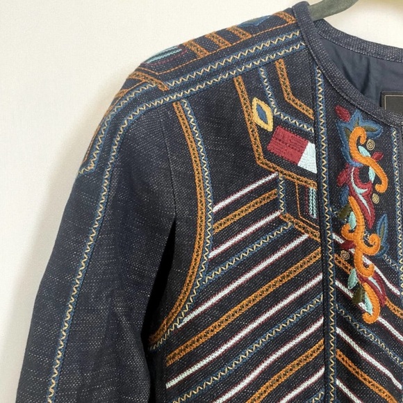 BCBGMaxAzria Zachary Navy Embroidered Cape Jacket - Picture 7 of 12